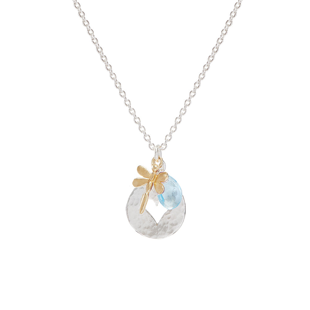 Gold Dragonfly Necklace With Blue Topaz