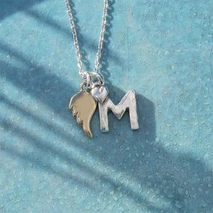 Initial M Necklace With Gold Angel Wing