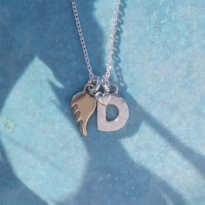 Initial D Necklace With Gold Angel Wing