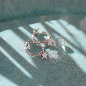 Small Rose Gold Hoop Earrings With Crystal And Stars