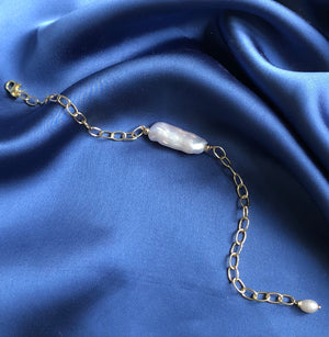 Biwa Pearl Bracelet With Gold Vermeil Chain
