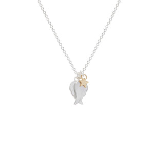 Silver Angel Wings Necklace And Gold Star