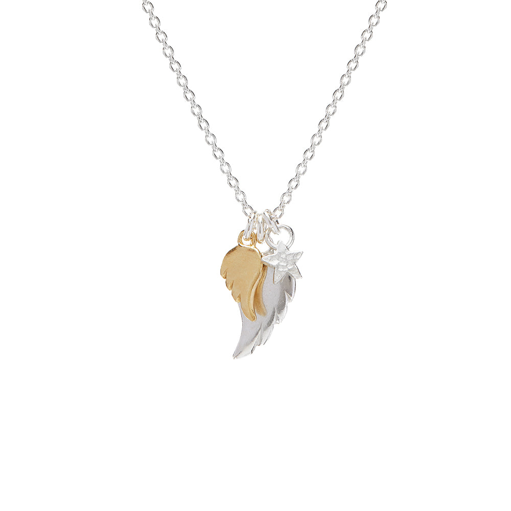 Gold And Silver Angel Wing Necklace With Star
