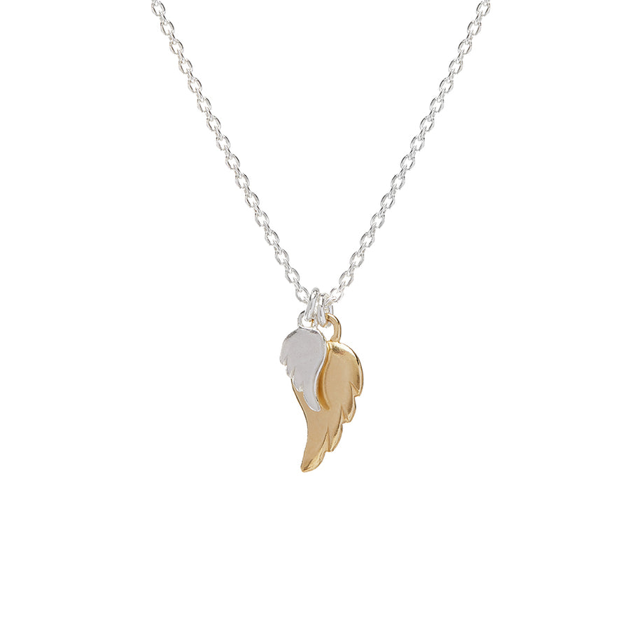Gold Angel Wing Necklace With Silver Baby Angel Wing