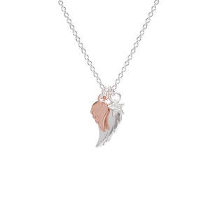 Rose Gold Baby Angel Wing Necklace With Silver Wing And Star