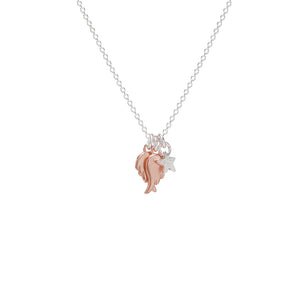 Rose Gold Baby Angel Wing Necklace With Silver Star