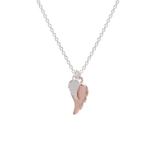 Rose Gold Angel Wing Necklace With Silver Baby Angel Wing