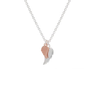 Silver Angel Wing Necklace With Baby Rose Gold Angel Wing