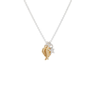 Gold Baby Angel Wing Necklace With Silver Star