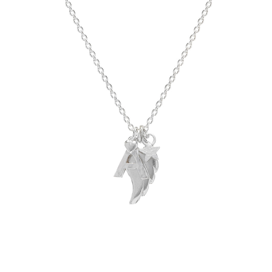 Silver Initial Angel Wing Necklace
