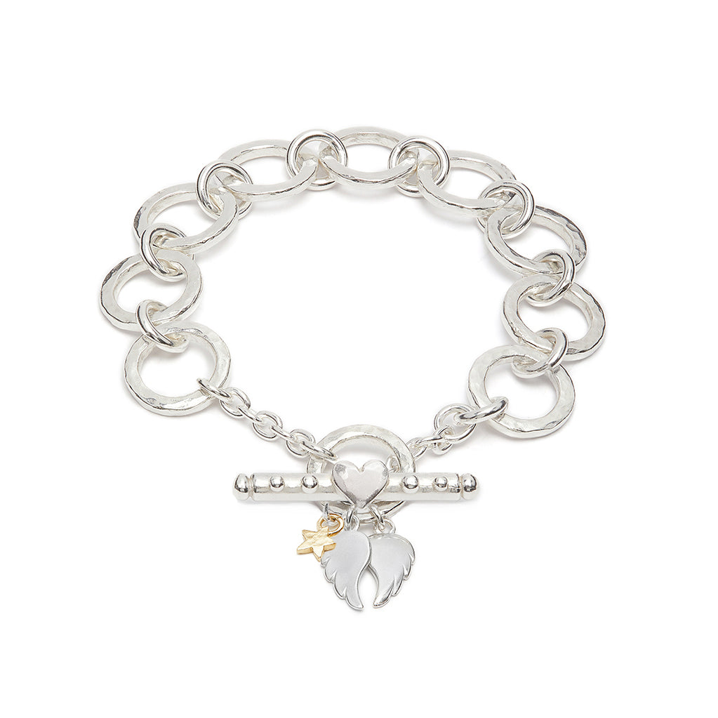 New Eva Bracelet With Silver Baby Angel Wings And Gold Star