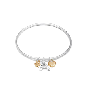 Sienna Bangle With Gold Star, Letter Charm And Heart