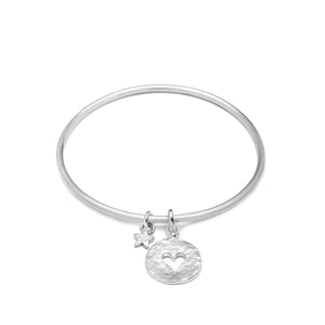 Sienna Bangle With Silver Heart Disc And Star