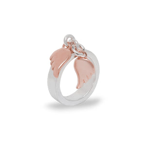 Stella Charm Ring With Rose Gold Angel Wings
