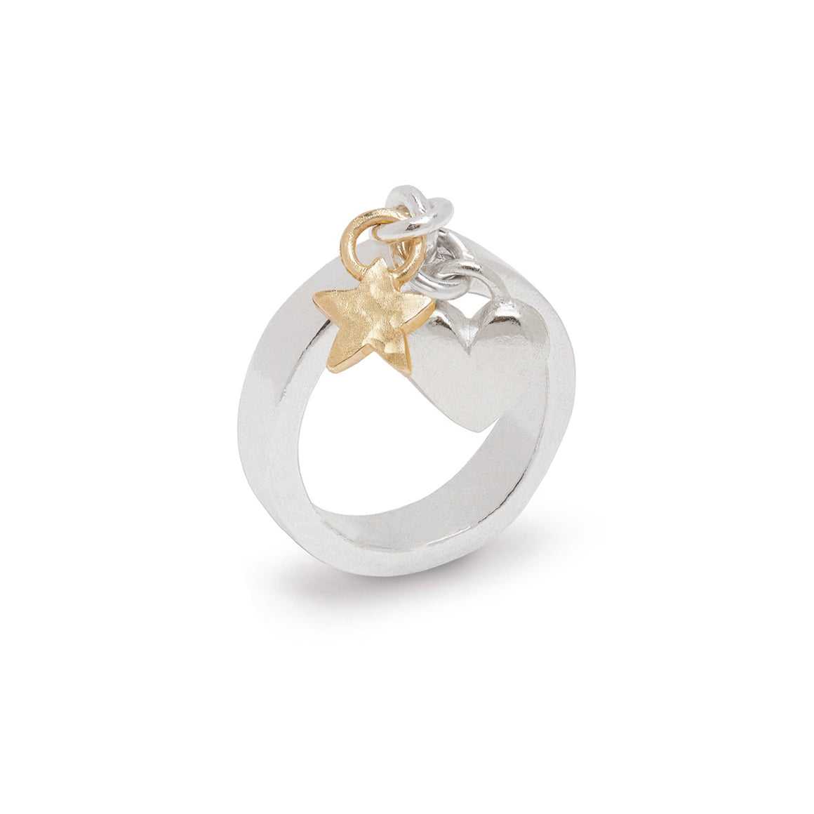 Stella Charm Ring With Gold Star And Silver Heart