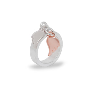 Stella Charm Ring With Rose Gold And Silver Angel Wings