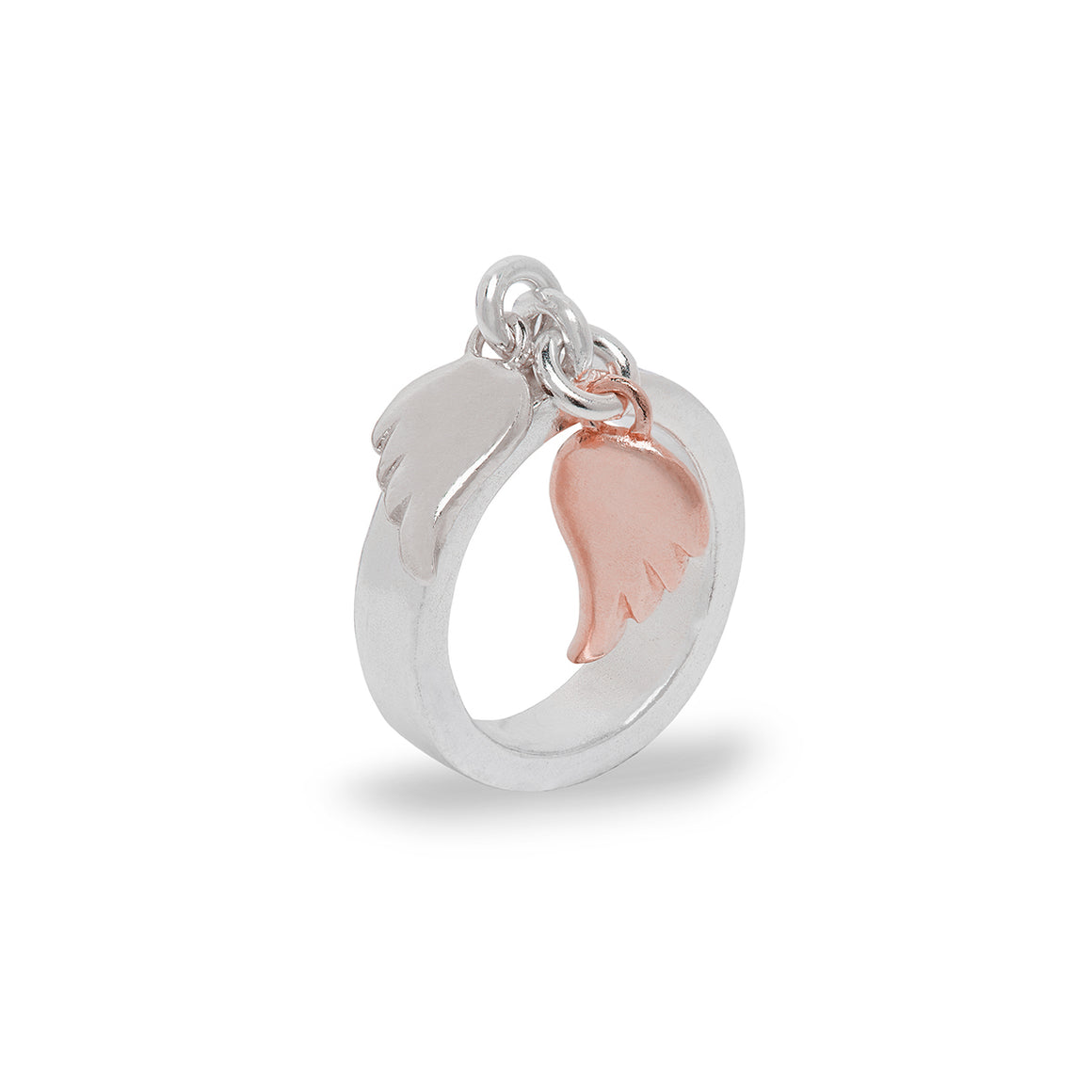 Stella Charm Ring With Rose Gold And Silver Angel Wings