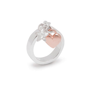 Stella Charm Ring With Rose Gold Heart And Silver Star