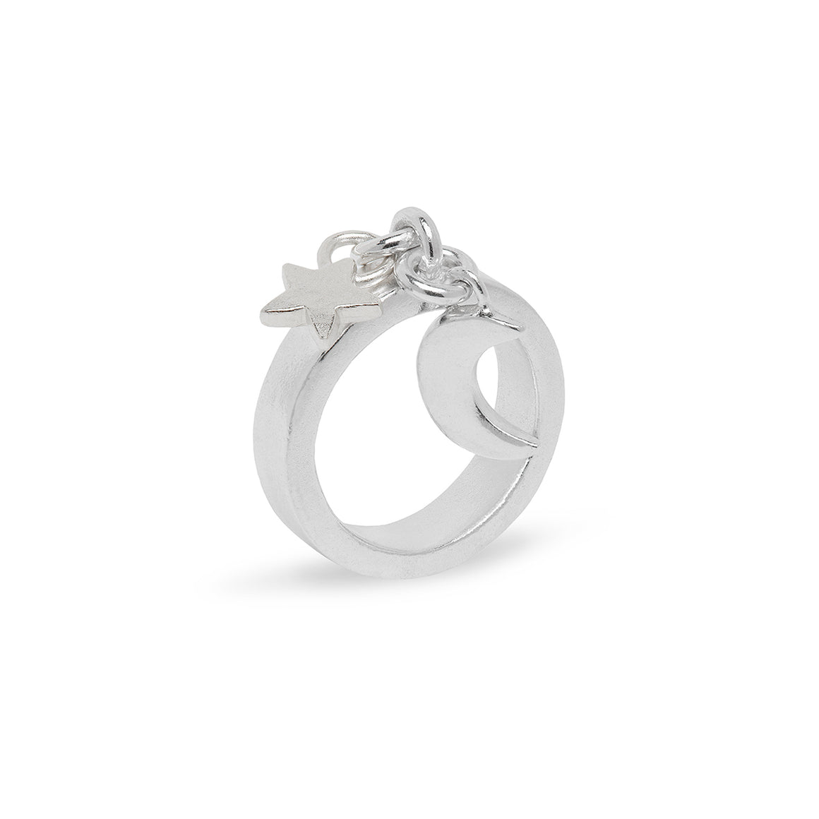 Stella Charm Ring With Silver Star And Moon