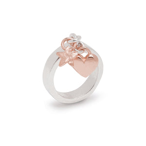 Stella Charm Ring With Rose Gold Heart And Star