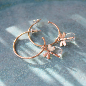 Rose Gold Hoop Earring With Crystal And Dragonflies