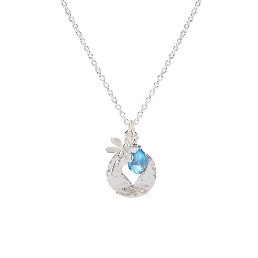 Silver Dragonfly Necklace With London Blue Topaz