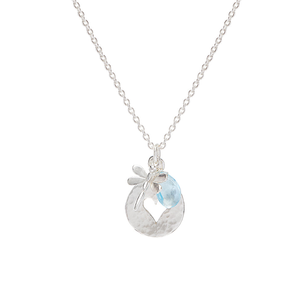 Silver Dragonfly Necklace With Blue Topaz