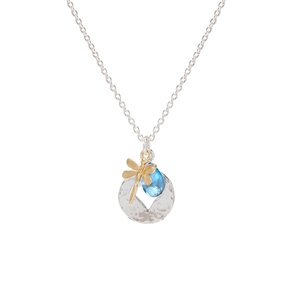 Gold Dragonfly Necklace With London Blue Topaz