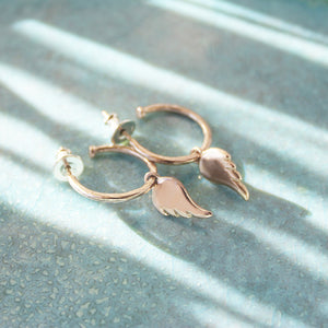 Gold Hoop Earrings With Baby Angel Wings