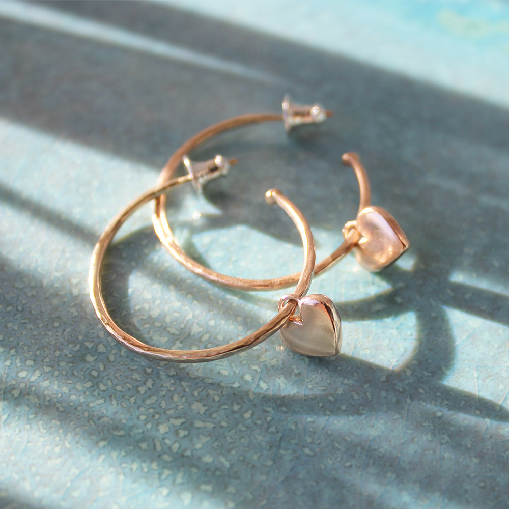 Rose Gold Hoops With Hearts