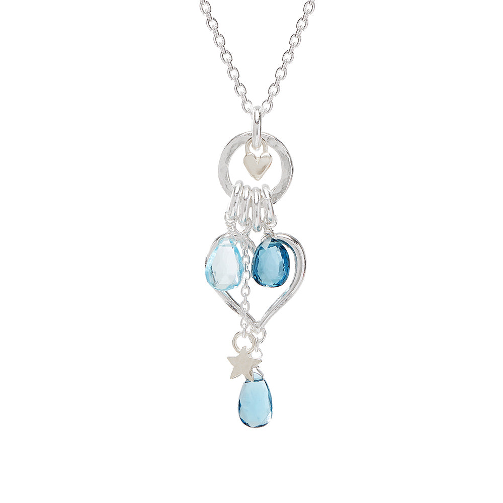 Open Heart Necklace With Blue Topaz