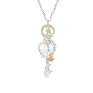 Open Heart Necklace With Blue Topaz And Crystal