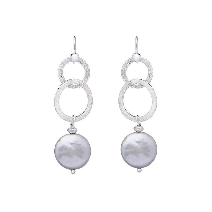 Grey Coin Pearl With Double Hoops
