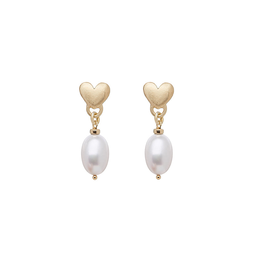 White Pearl Heart Earrings