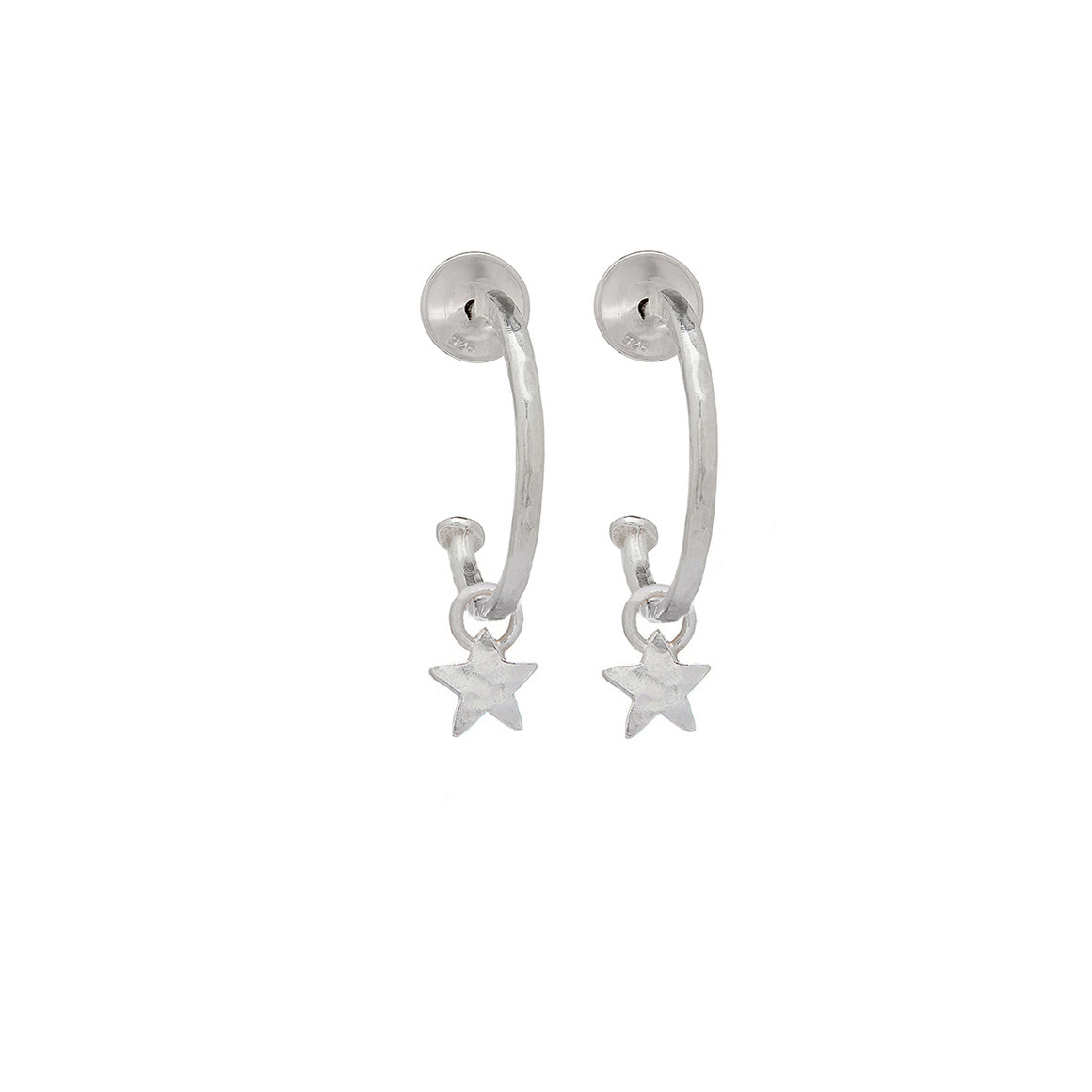 Small Silver Hoop Earrings With Silver Star