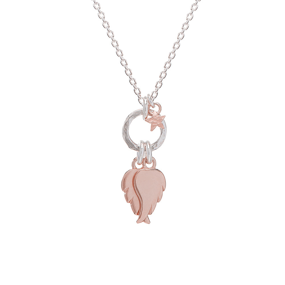 Rose Gold Angel Wing Necklace With Star