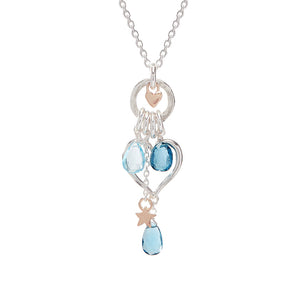 Open Heart Necklace With Blue Topaz And Rose Gold Heart And Star