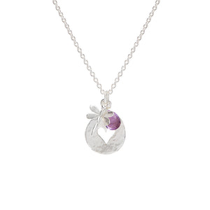 Silver Dragonfly Necklace With Amethyst