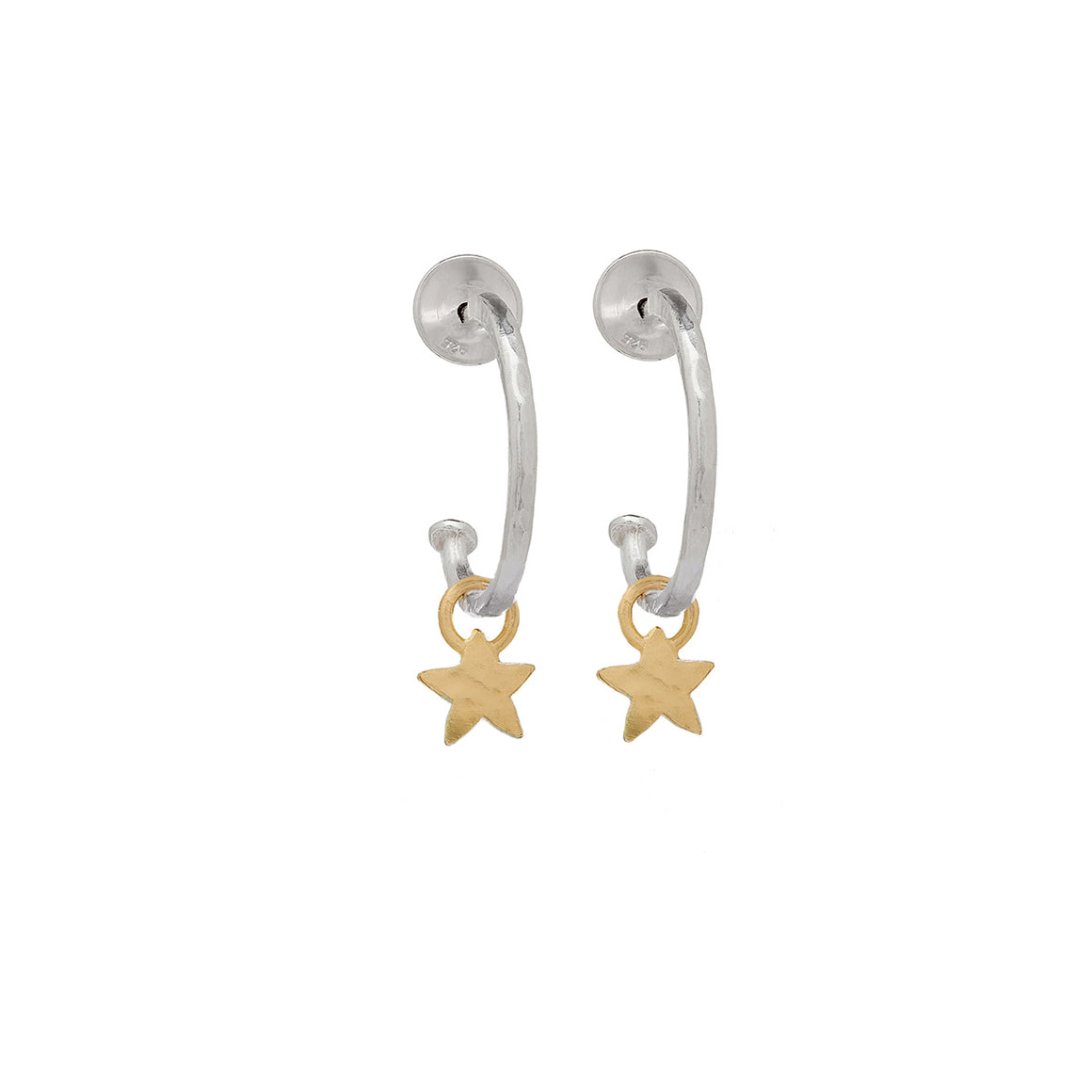 Small Silver Hoop earrings With Solid Gold Star