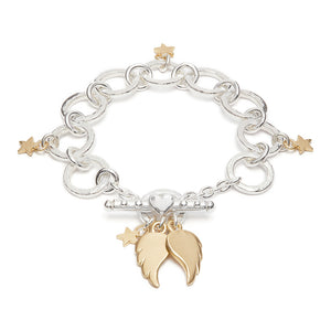 Eva Charm Bracelet With Gold Angel Wings And Stars