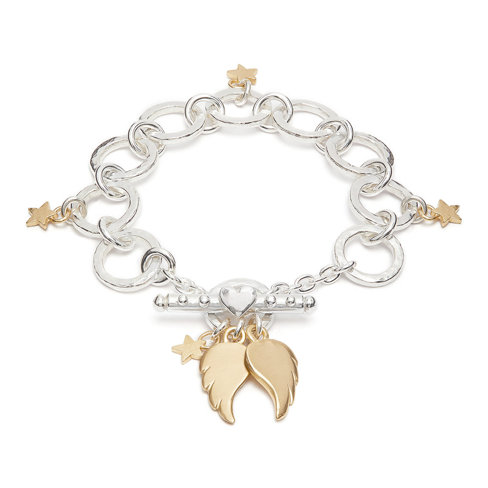 Eva Charm Bracelet With Gold Angel Wings And Stars