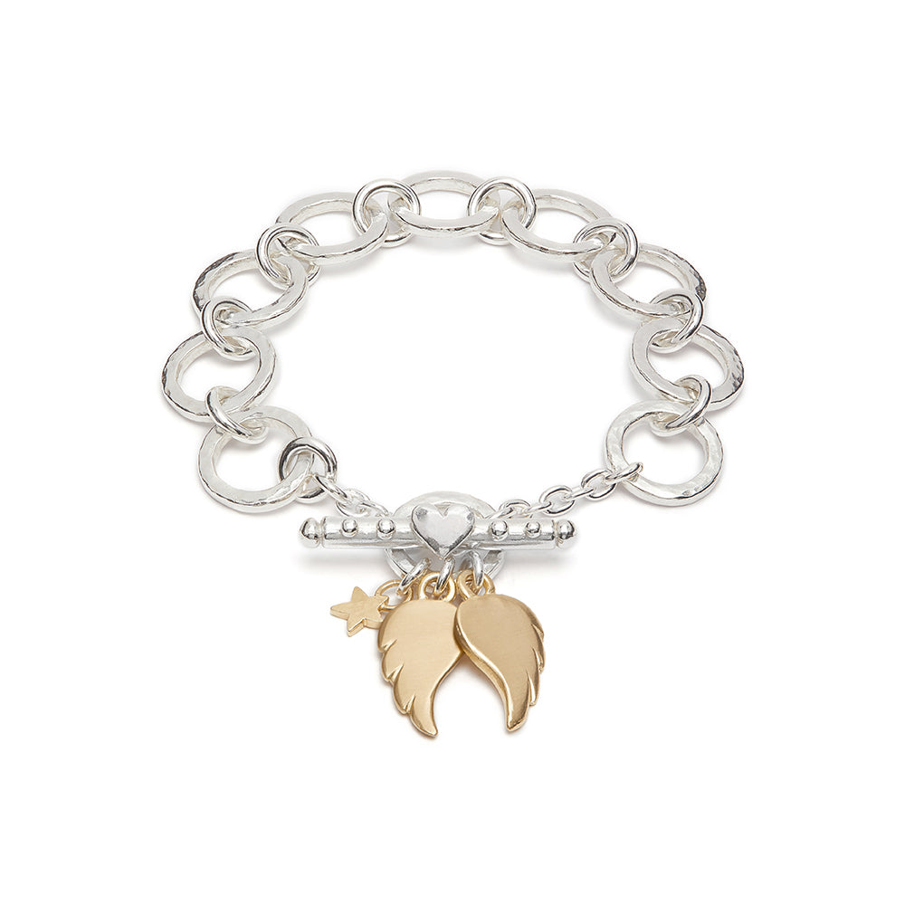 Eva Charm Bracelet With Gold Angel Wings And Gold Star
