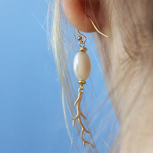 White Pearl Earrings With Delicate Coral