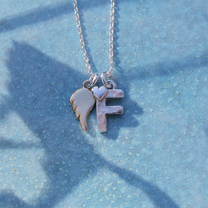 Initial F Necklace With Gold Angel Wing