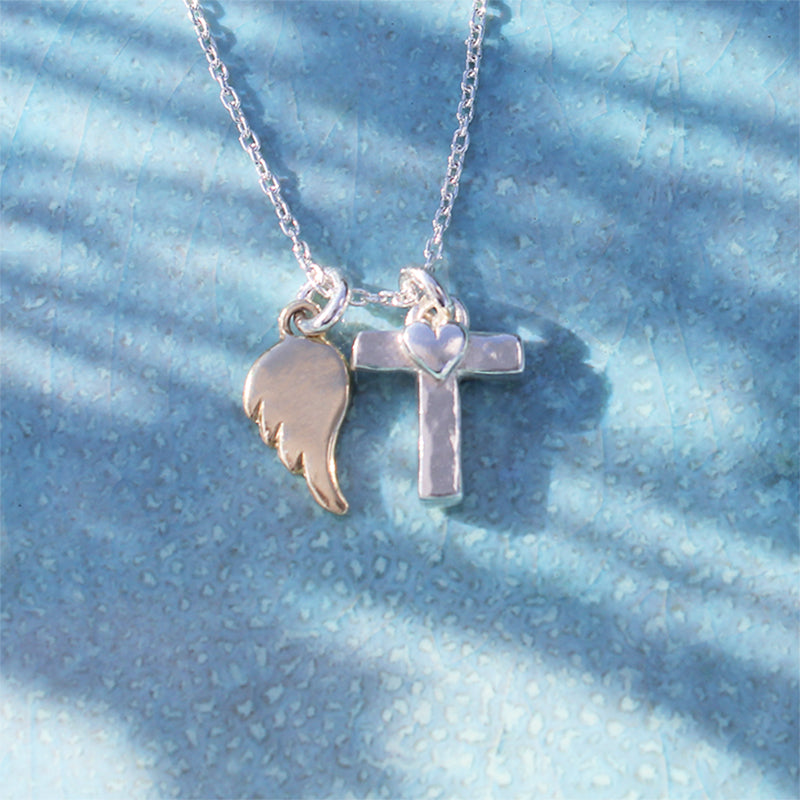 Initial T Necklace With Gold Angel Wing