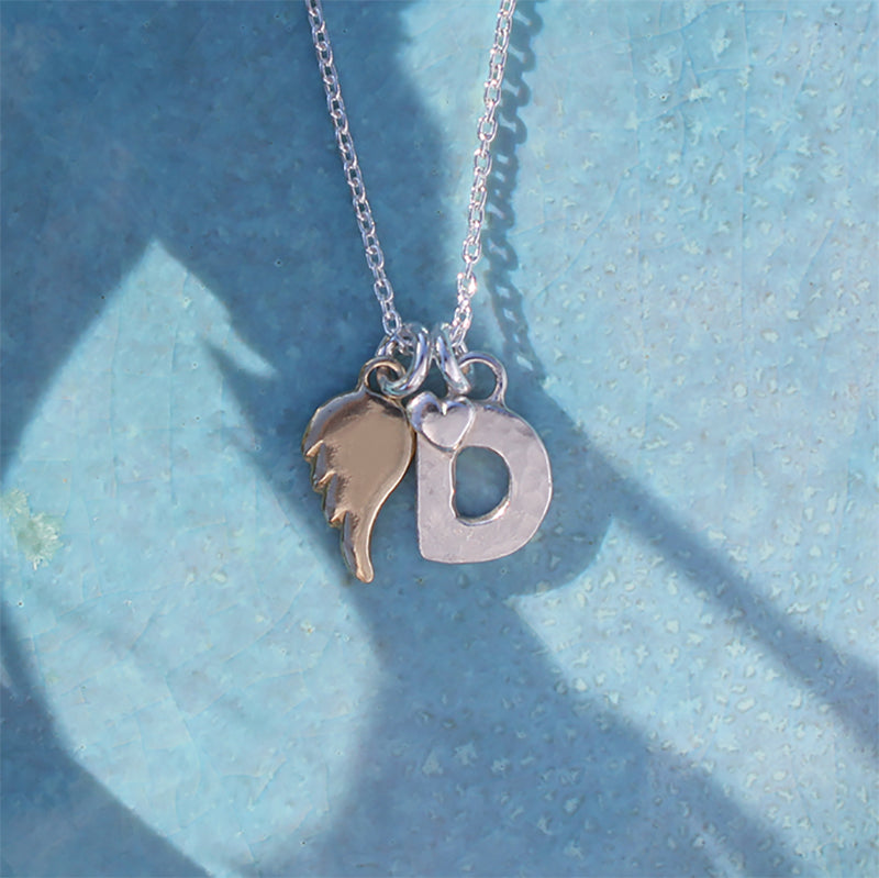 Initial D Necklace With Gold Angel Wing