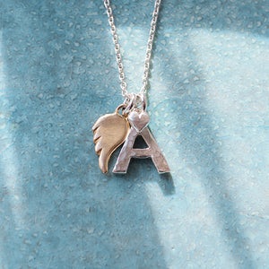 Initial A Necklace With Gold Angel Wing