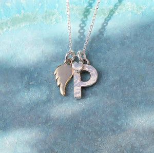 Initial P Necklace With Gold Angel Wing