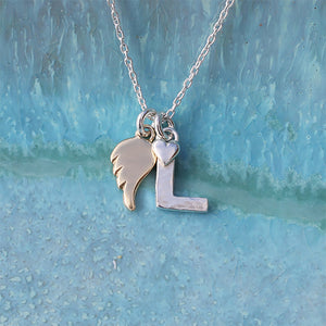 Initial L Necklace With Gold Angel Wing