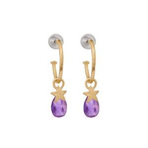 Small Gold Hoop Earrings With Amethyst And Stars